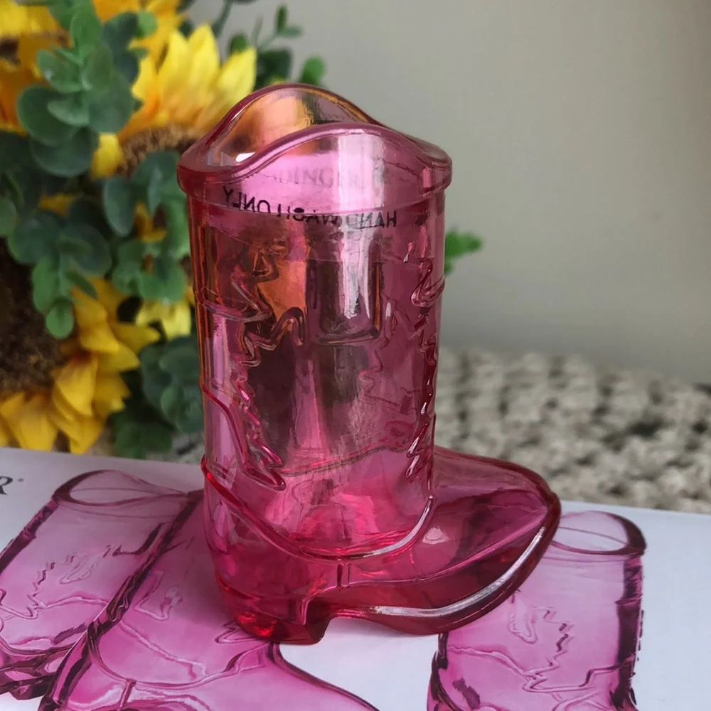 Godinger Pink GLASS Cowboy Boot Shot Glasses - Set of Four